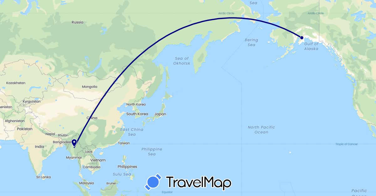 TravelMap itinerary: driving in Myanmar (Burma), United States (Asia, North America)